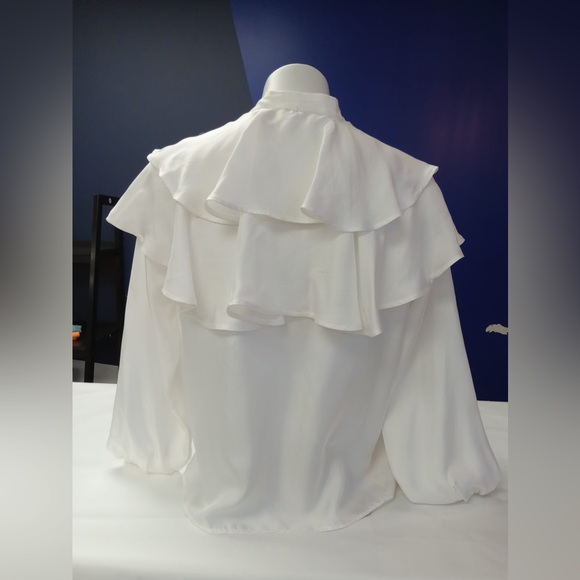 SANDRO COMEDIE RUFFLE YOKE SILK BLOUSE IN - Picture 3 of 8